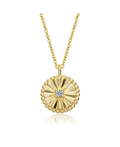 Sterling Silver 14k Gold Plated Cubic Zirconia Textured Circle Pendant Necklace