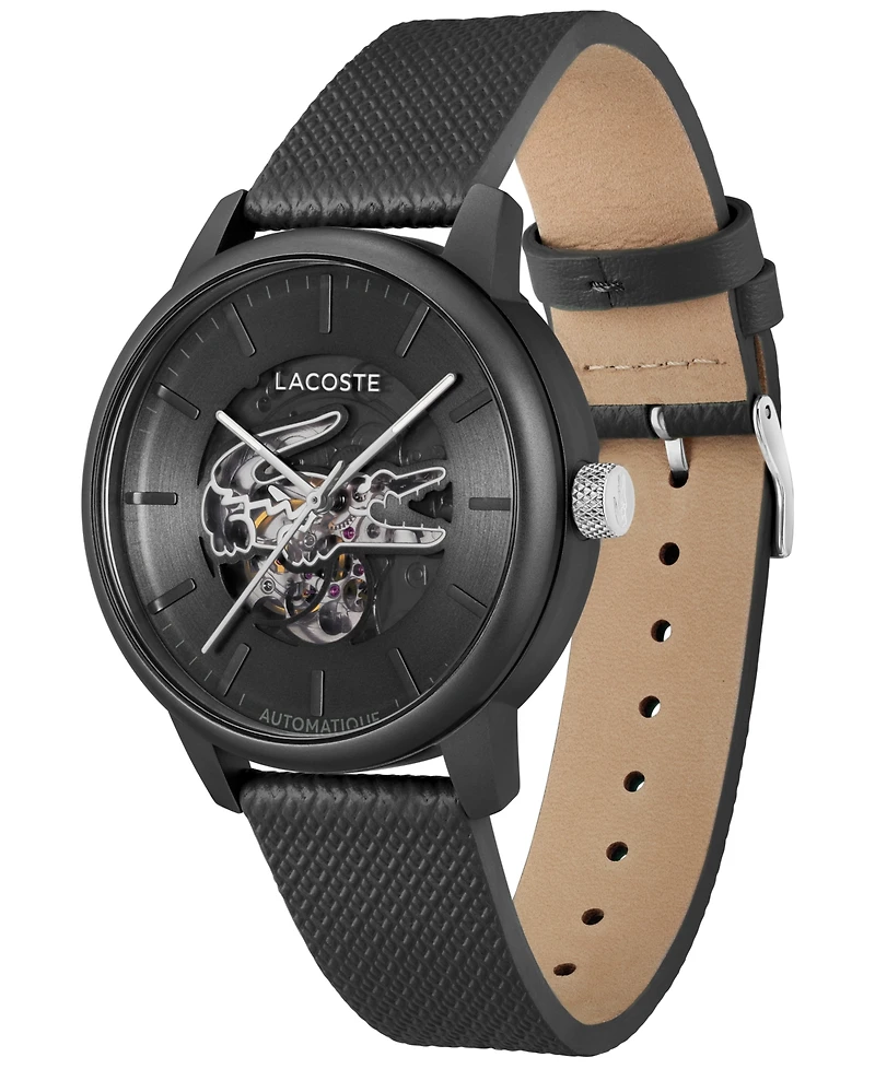 Lacoste Men's L.12.12 Automatique Black Leather Strap Watch 44mm