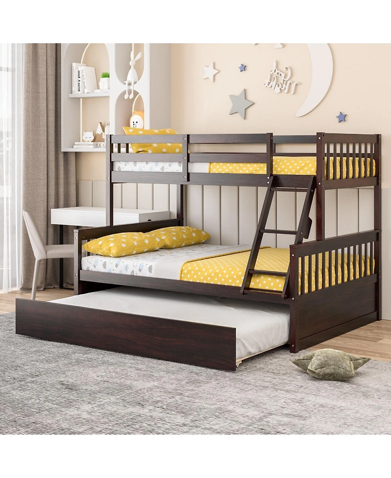 Sugift Twin Over Full Convertible Bunk Bed with Trundle