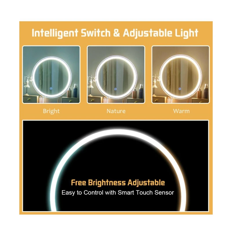 Sugift Makeup Vanity Table Set with Touch Screen Dimming Mirror and 3 Color Lighting Modes