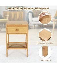 Sugift Set of 2 Bamboo End Tables with Drawer and Open Shelf