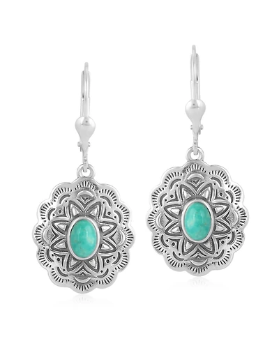 American West Jewelry Sterling Silver and Green Turquoise Gemstone Concha Lever Back Earrings