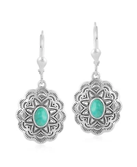 American West Jewelry Sterling Silver and Green Turquoise Gemstone Concha Lever Back Earrings