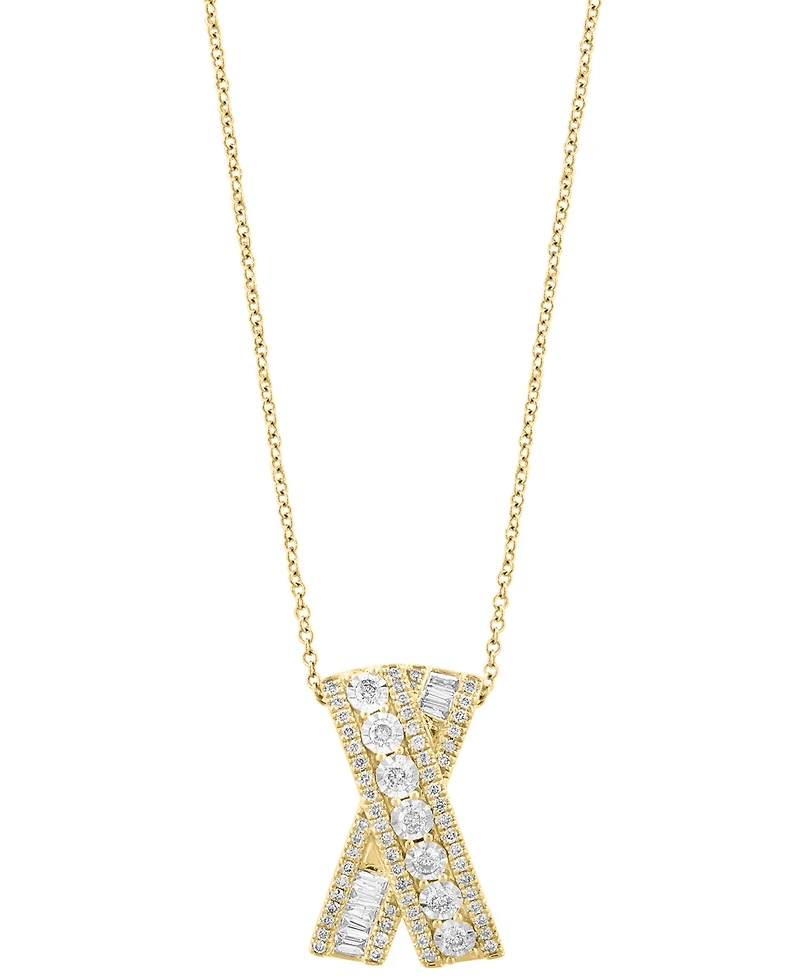 Effy Diamond Round and Baguette Crossover 18" Pendant Necklace (3/4 ct. t.w.) in 14k Gold