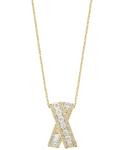 Effy Diamond Round and Baguette Crossover 18" Pendant Necklace (3/4 ct. t.w.) in 14k Gold