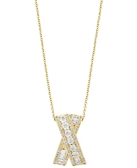 Effy Diamond Round and Baguette Crossover 18" Pendant Necklace (3/4 ct. t.w.) in 14k Gold