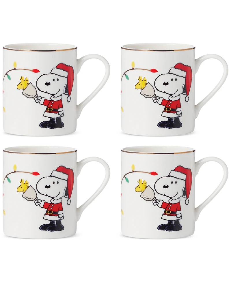 Lenox Snoopy & Woodstock Christmas Mugs, Set of 4