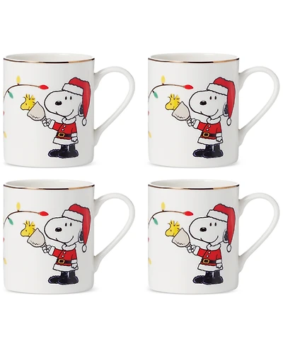 Lenox Snoopy & Woodstock Christmas Mugs, Set of 4