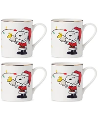 Lenox Snoopy & Woodstock Christmas Mugs, Set of 4