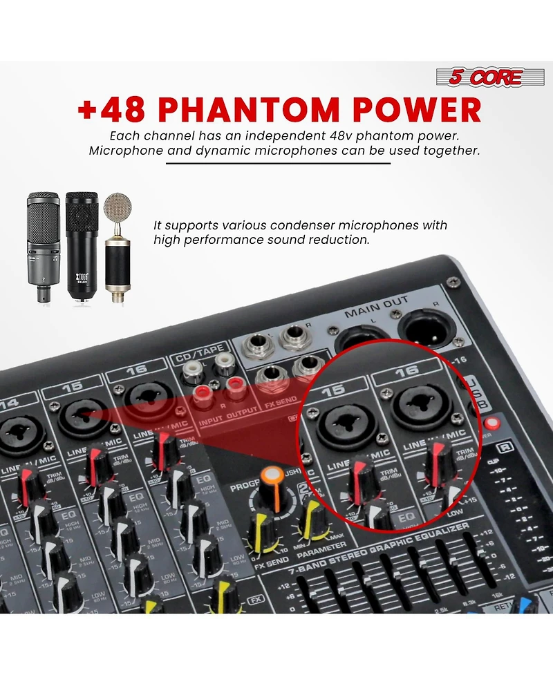 5 Core Audio Mixer 16 Channel Dj Mixing Board Bluetooth Usb Analog Professional Mezclador De Audio