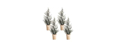 Seasonal Potted Snowy Pine Tree Bundle - Set of 4 Frosty Trees, Great for Creating Festive Winter Displays