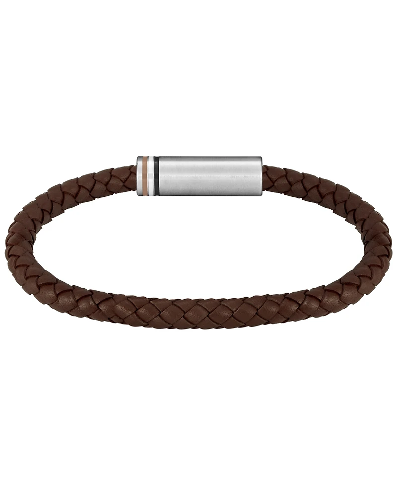Hugo Boss Men's Ares Single Stainless Steel Brown Leather Bracelet