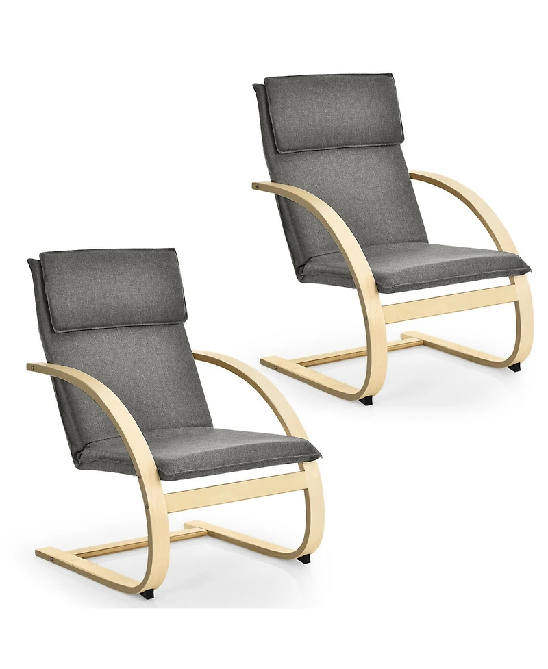Gymax Set of 2 Bentwood Lounge Chair Fabric Upholstered Accent Leisure Armchair Gray