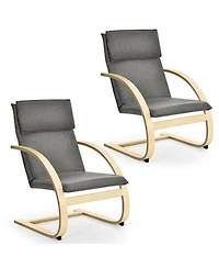 Gymax Set of 2 Bentwood Lounge Chair Fabric Upholstered Accent Leisure Armchair Gray