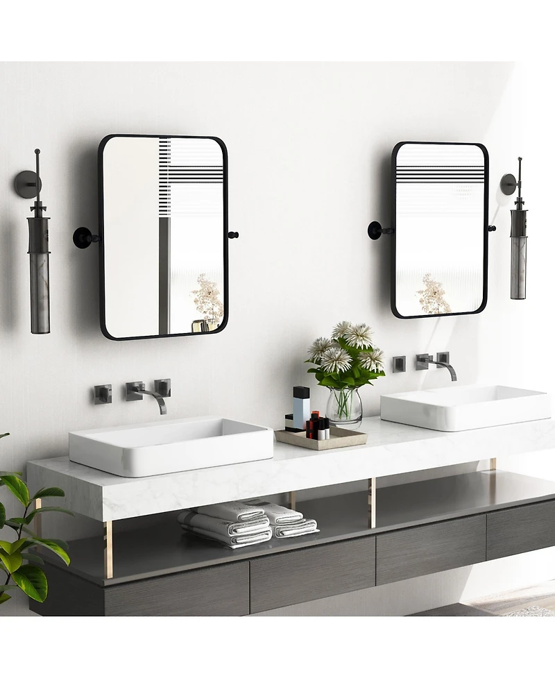 Sugift 30 x 22 Inch Black Metal Framed Pivot Rectangle Wall-Mounted Mirror