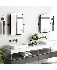 Sugift 30 x 22 Inch Black Metal Framed Pivot Rectangle Wall-Mounted Mirror