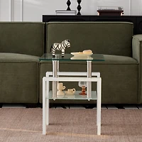 Streamdale Tempered Glass End Table, 2-Tier Storage, Living Room Side Table