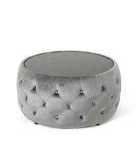 Modern Glam Diamond Tufted Velvet Ottoman with Tempered Glass Top