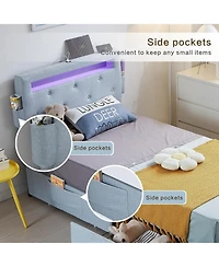 Streamdale Furniture Twin Bed Frame with Usb Charging, Led Lights, Headboard, & Storage Drawers