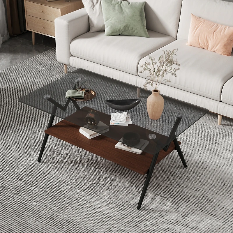Modern Glass Coffee Table with Mdf Shelf