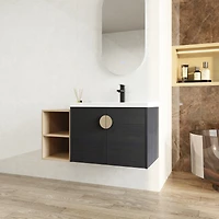 40" Wall-Mounted Vanity with Soft-Close Doors, Ceramic Basin, and Storage