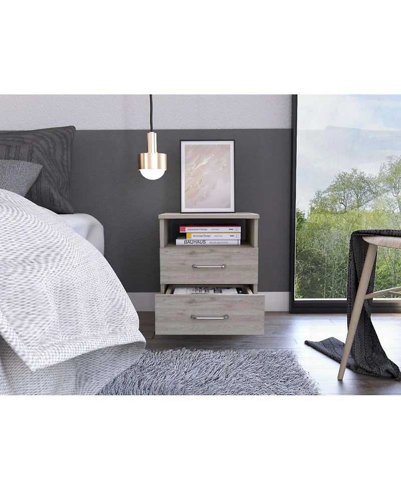 Streamdale Brookline 2-Drawer 1-Shelf Rectangle Nightstand Light Grey