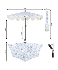 Jonathan Y 9ft Half Market Umbrella, Scalloped Fringe, Crank, Button Tilt, Uv Protection