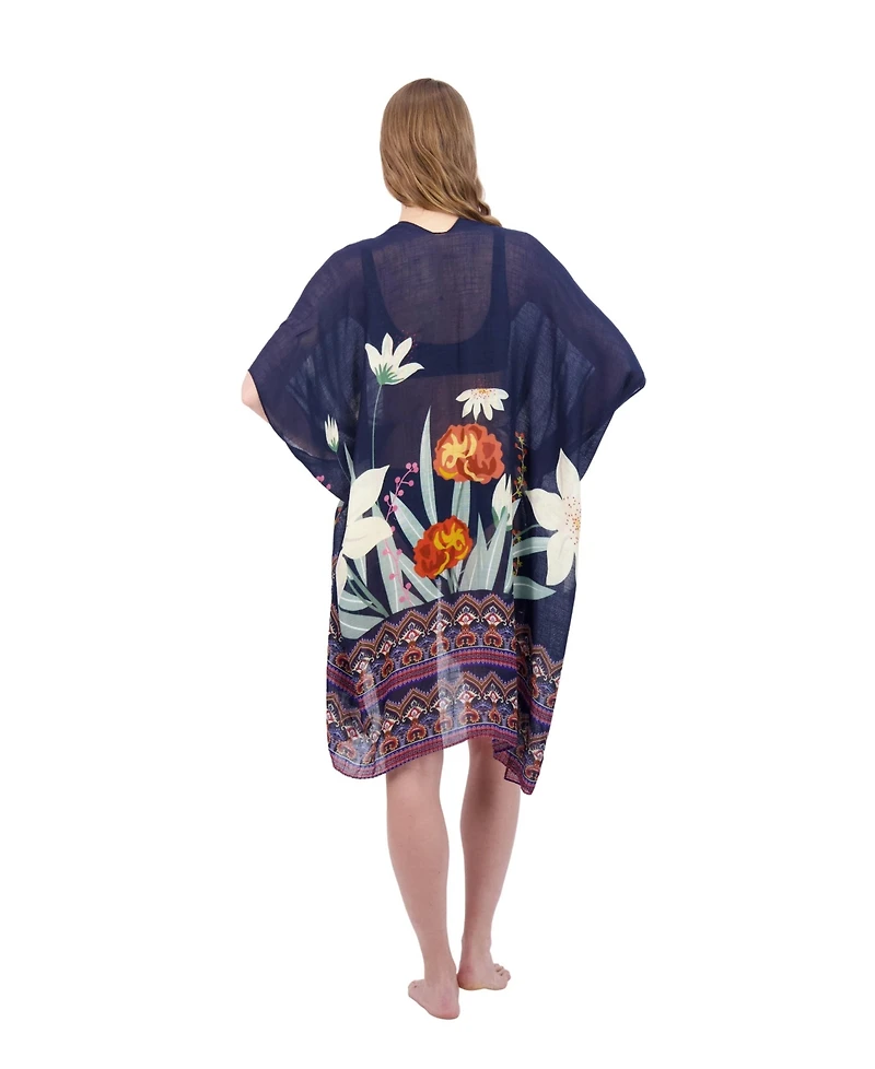 Tahari New York Tahari Women's 100% Viscose Lightweight Tropical Print Kimono, Navy