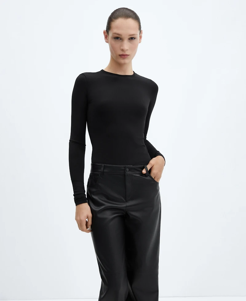 Mango Women's Mid-Rise Leather Effect Trousers