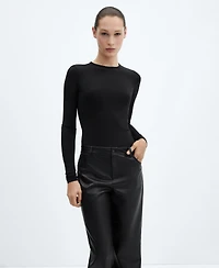 Mango Women's Mid-Rise Leather Effect Trousers