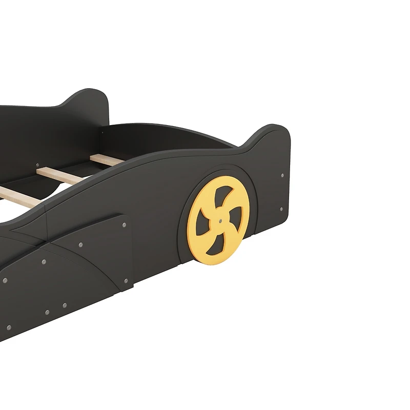 Streamdale Blue & Yellow Race Car Platform Bed with Storage