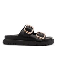 Mia Women's Gen Double Buckle Flat Slide Sandals