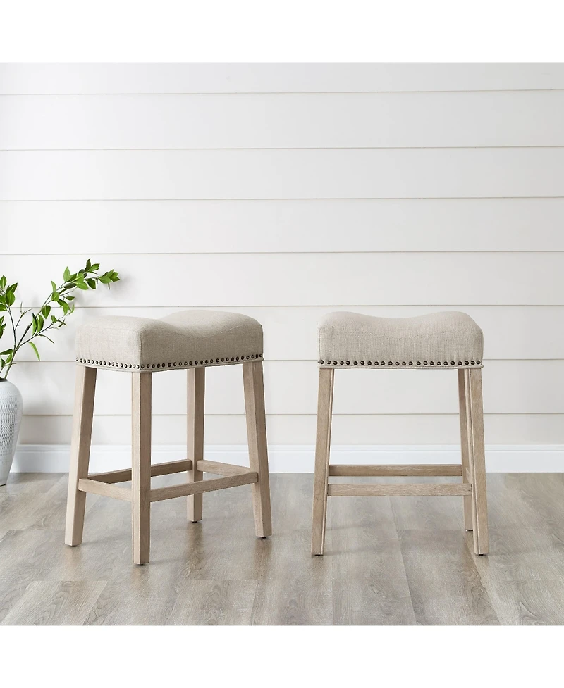 Streamdale Tan 24" Counter Stools, Upholstered, Backless, Set of 2