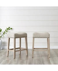 Streamdale Tan 24" Counter Stools, Upholstered, Backless, Set of 2