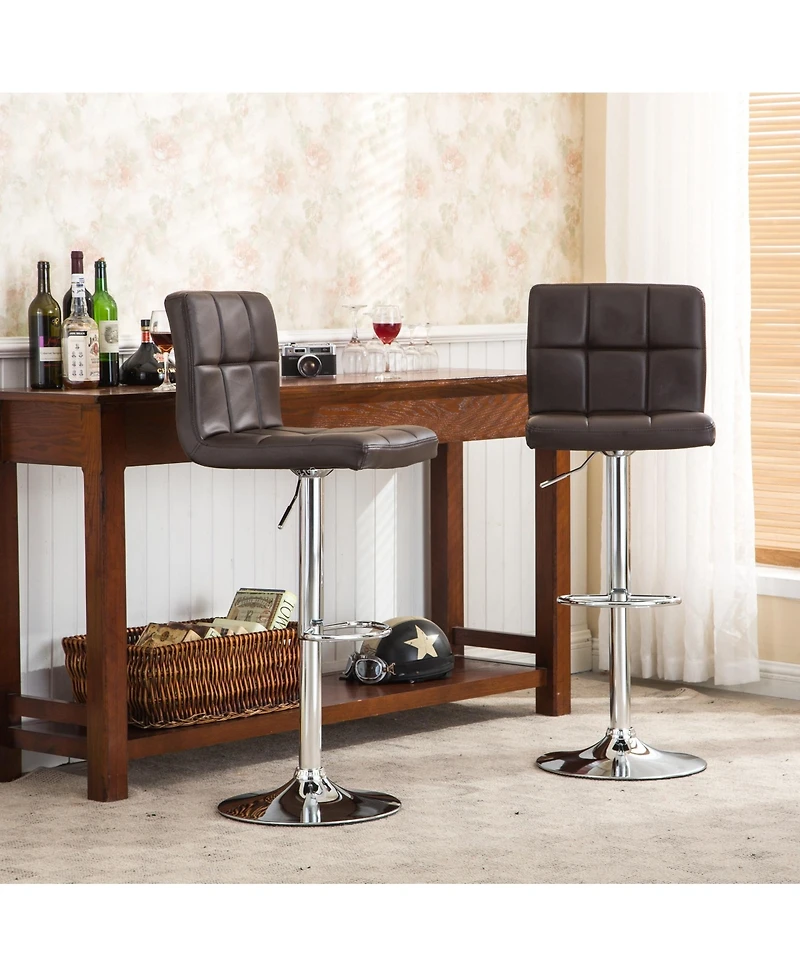 Simplie Fun Faux Leather Adjustable Hydraulic Bar Stool, Set of 2, Brown