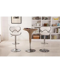 Upholstery Airlift Adjustable Swivel Barstool with Chrome Base, Set of 2, White