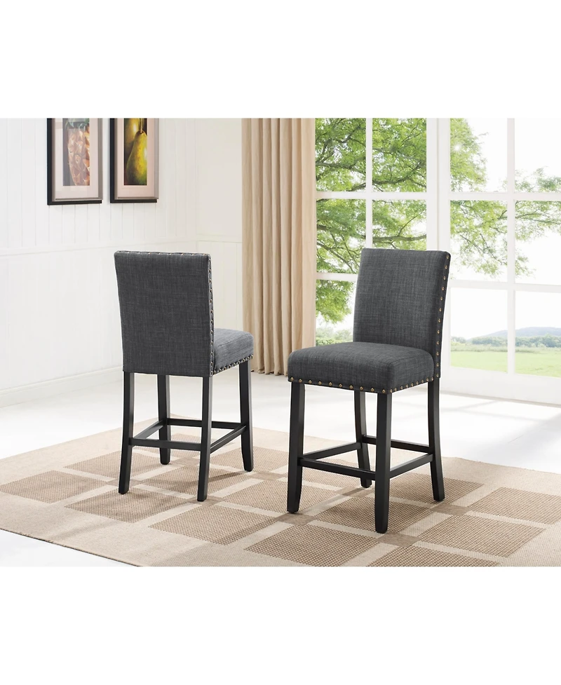 Streamdale Furniture Gray Fabric Counter Height Stools with Nailhead Trim, Set of 2