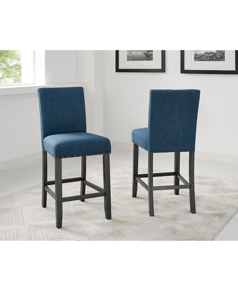 Streamdale Blue Fabric Counter Height Stools with Nailhead Trim, Set of 2