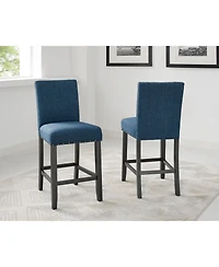 Streamdale Blue Fabric Counter Height Stools with Nailhead Trim, Set of 2