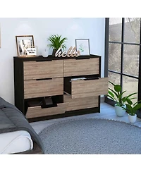 Streamdale Longhill 6-Drawer Rectangle Dresser Black Wengue And Pine