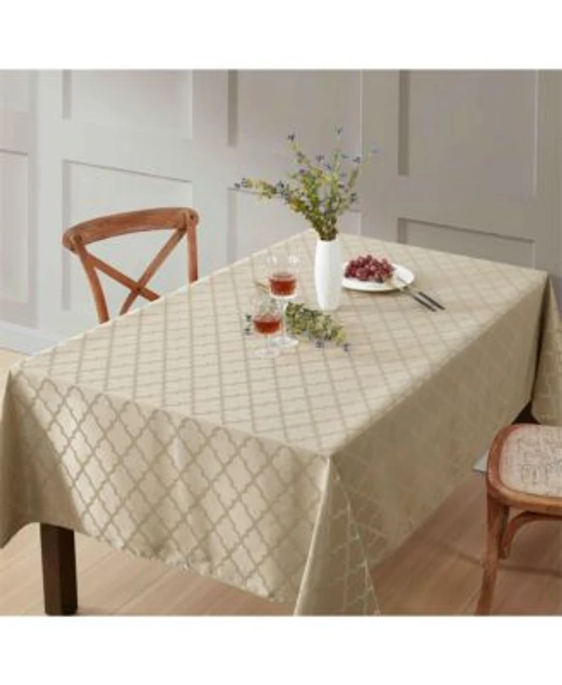 Hlc.Me Modena Fabric Tablecloth Jacquard Fabric Table Cloth For Rectangle Table Advanced Water Resistance Fade Wrinkle Stain Resistant Table Cloth Geometric Lattice Pattern