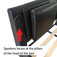 Simplie Fun Faux Leather Upholstered Platform Bed Frame with led Lighting, Bluetooth connection to play music control, Backrest vibration massage, Cur