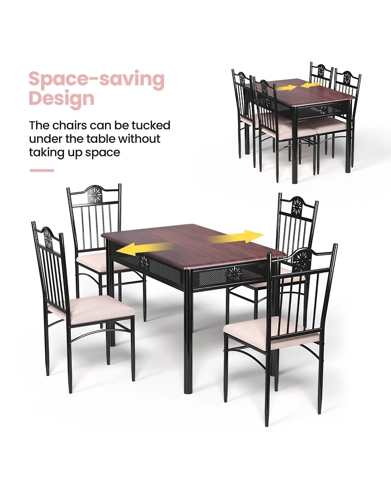 Sugift 5 Pieces Dining Set Wood Metal Table and 4 Chairs with Cushions