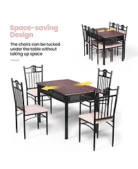 Sugift 5 Pieces Dining Set Wood Metal Table and 4 Chairs with Cushions