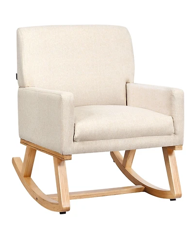 Gymax Mid Century Fabric Rocking Chair Upholstered Accent Armchair Lounge Chair Gray