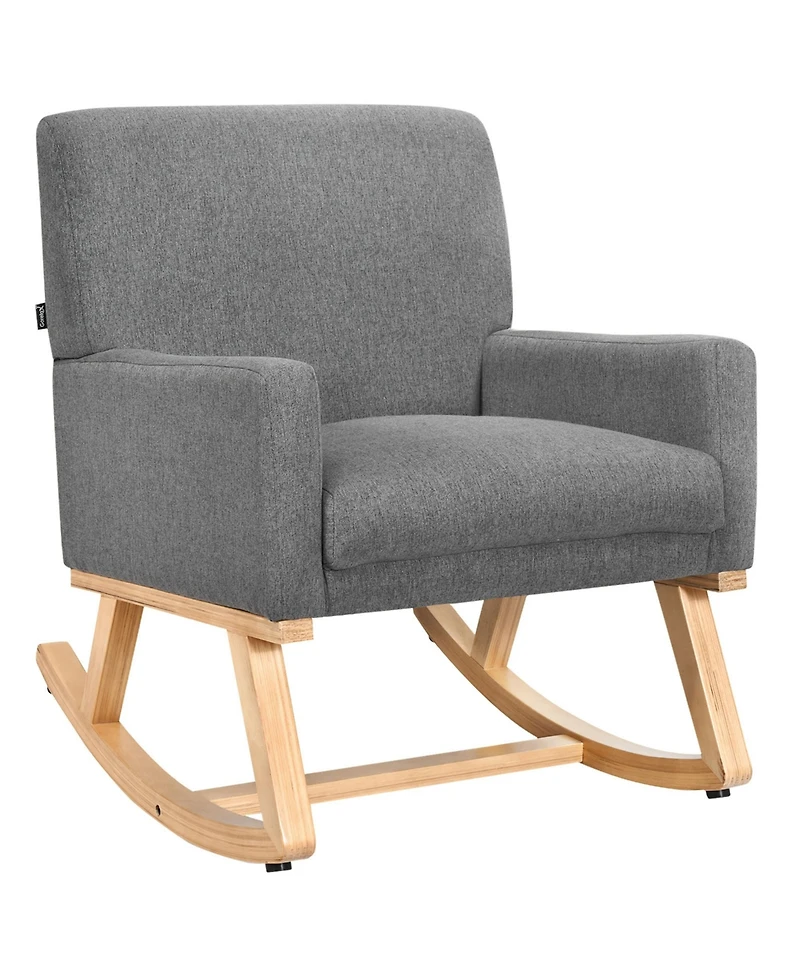 Gymax Mid Century Fabric Rocking Chair Upholstered Accent Armchair Lounge Gray