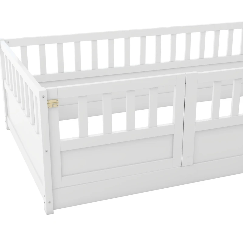 Streamdale Furniture Twin Size Floor bed, integral construction with super high security barrier, door, children's floor bed frame, Montessori wooden