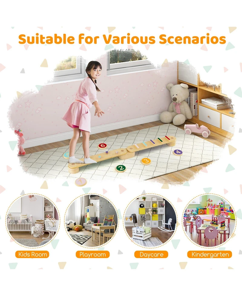 Givimo Montessori Balance Beam Set Wooden Balance Boards with Stepping Stones