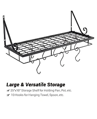 Aquaterior Wall Mount Cookware Rack with 10 Hooks Pan Pot Organizer Kitchen