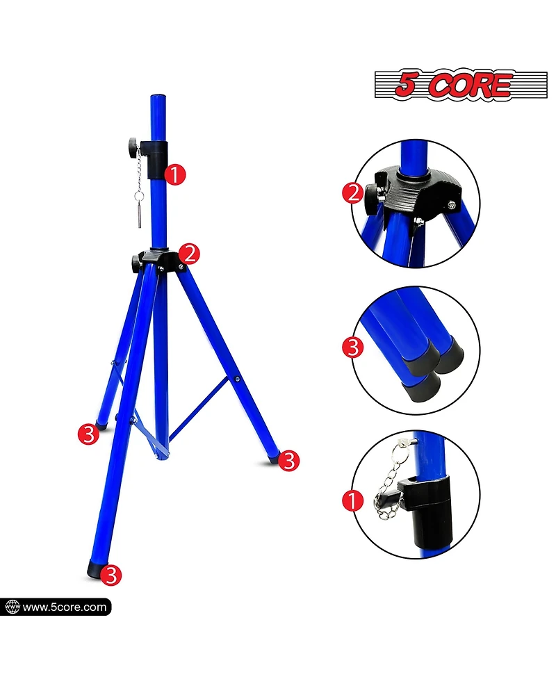 5 Core Speaker Stand Tripod Heavy Duty Adjustable Up to 72 Inch Dj Studio Monitor Stands Pole Mount - Blue - 2PCS